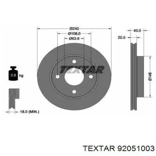 92051003 Textar диск тормозной передний
