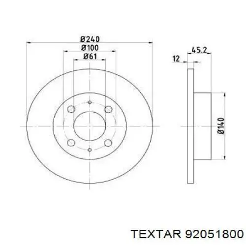 92051800 Textar диск тормозной передний