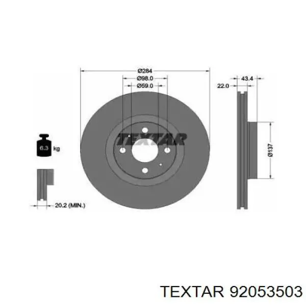 92053503 Textar диск тормозной передний