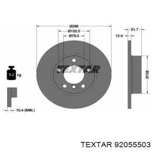 92055503 Textar диск тормозной передний