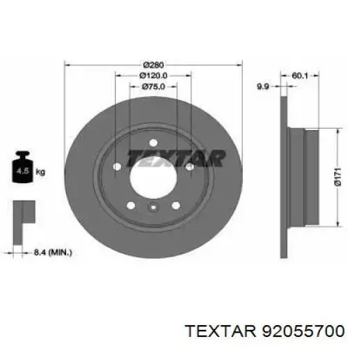 Тормозные диски 92055700 Textar