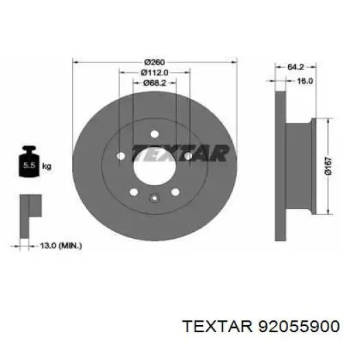 Передние тормозные диски 92055900 Textar