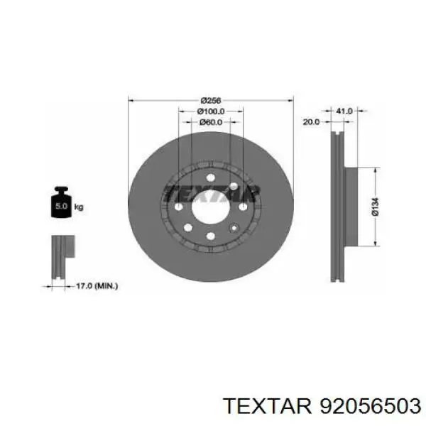 92056503 Textar диск тормозной передний