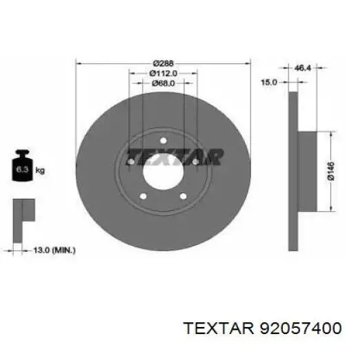 Передние тормозные диски 92057400 Textar