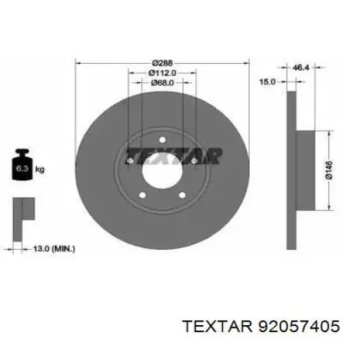 92057405 Textar передние тормозные диски