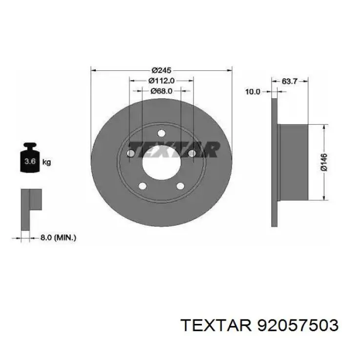 92057503 Textar диск тормозной задний