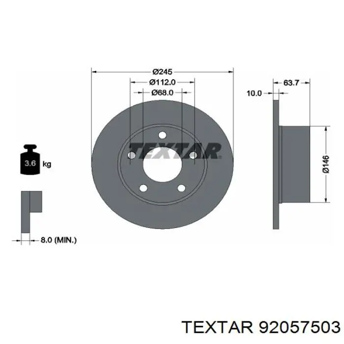 Задний тормозной диск Textar 92057503 цена, от 29.23 USD