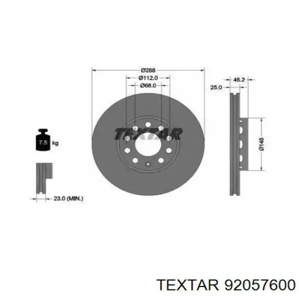 Передние тормозные диски 92057600 Textar