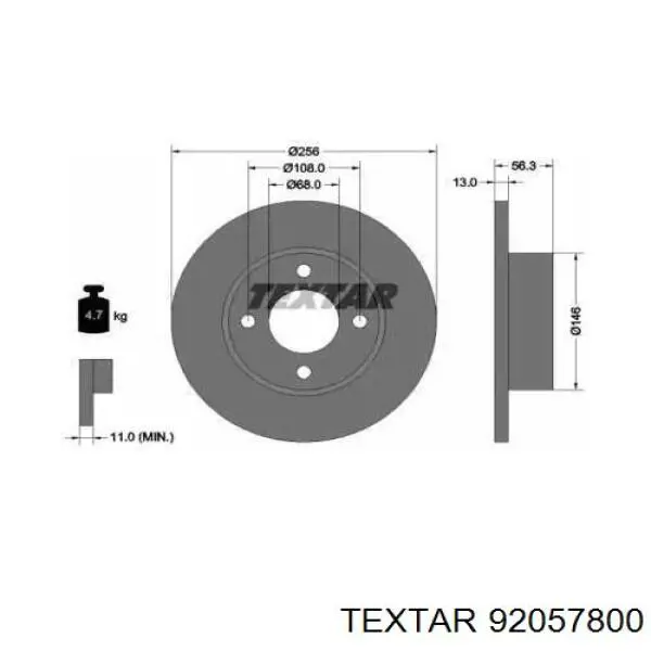92057800 Textar Диск тормозной передний