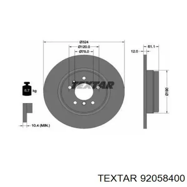 92058400 Textar диск тормозной задний