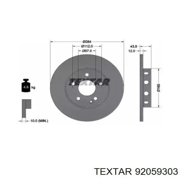92059303 Textar диск тормозной передний