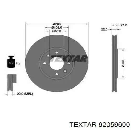 92059600 Textar диск тормозной передний