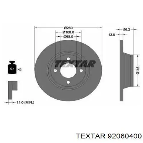 Передние тормозные диски 92060400 Textar