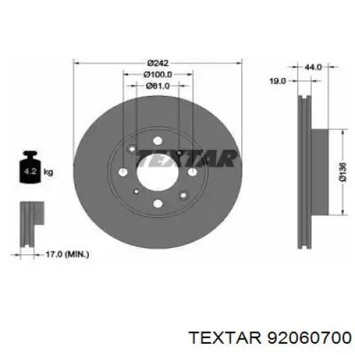 92060700 Textar диск тормозной передний