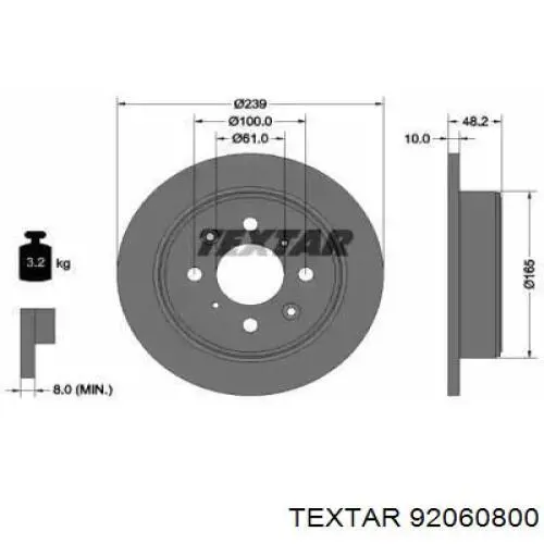 92060800 Textar диск тормозной задний