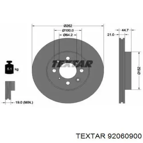 92060900 Textar диск тормозной передний