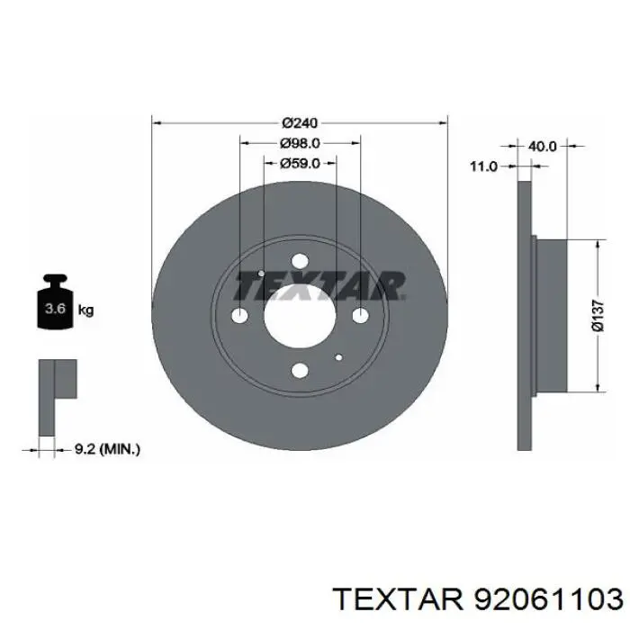 92061103 Textar диск тормозной задний