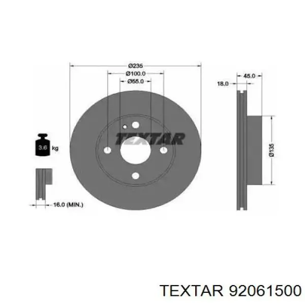 Передние тормозные диски 92061500 Textar