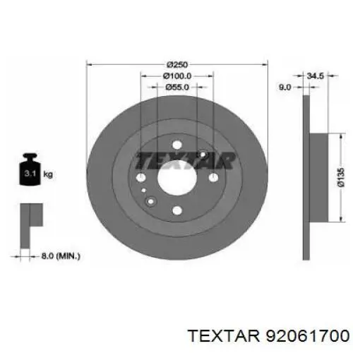 Тормозные диски 92061700 Textar