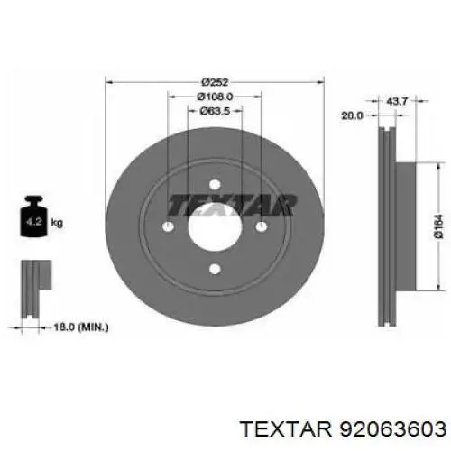92063603 Textar диск тормозной задний