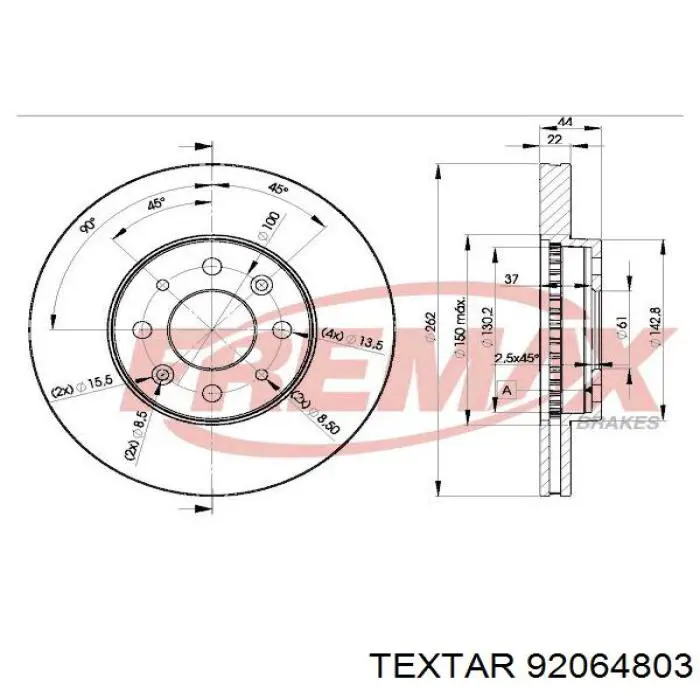 Передний тормозной диск Textar 92064803