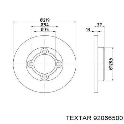 Передние тормозные диски 92066500 Textar