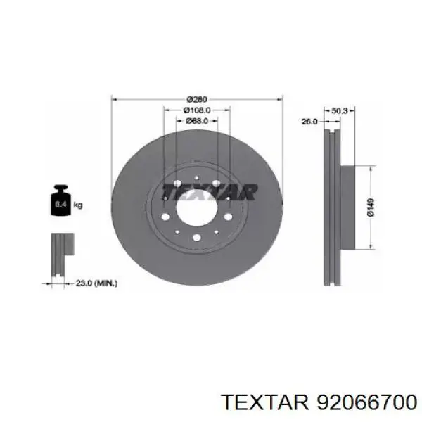 Передние тормозные диски 92066700 Textar