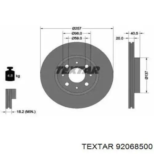 Передние тормозные диски 92068500 Textar