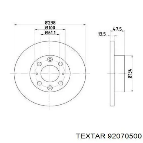 Передние тормозные диски 92070500 Textar