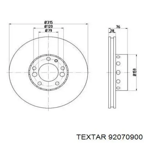 92070900 Textar Диск тормозной передний