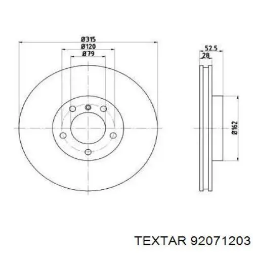 92071203 Textar диск тормозной передний