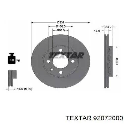 Передние тормозные диски 92072000 Textar