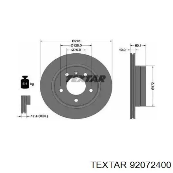 Тормозные диски 92072400 Textar