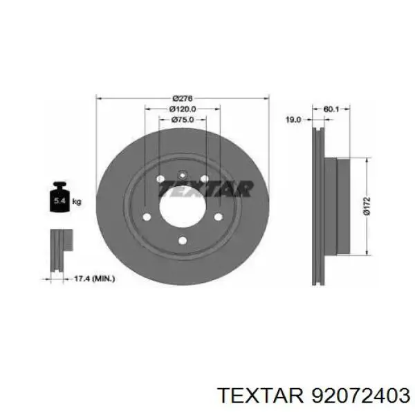 92072403 Textar диск тормозной задний