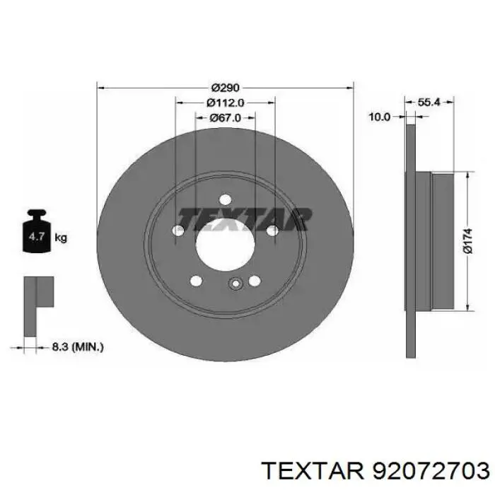92072703 Textar диск тормозной задний