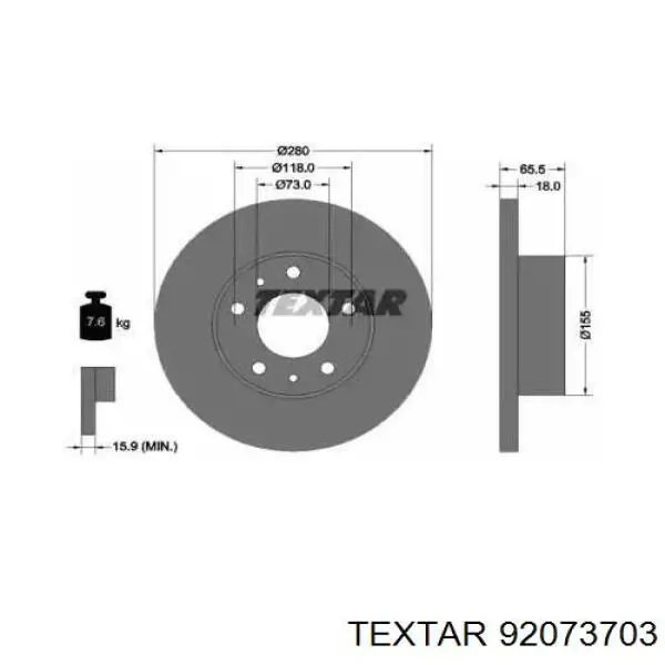 92073703 Textar диск тормозной передний