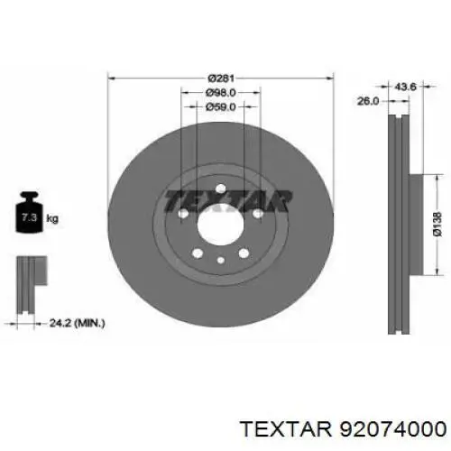 Передние тормозные диски 92074000 Textar