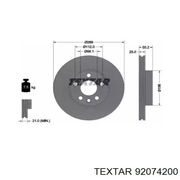 92074200 Textar диск тормозной передний