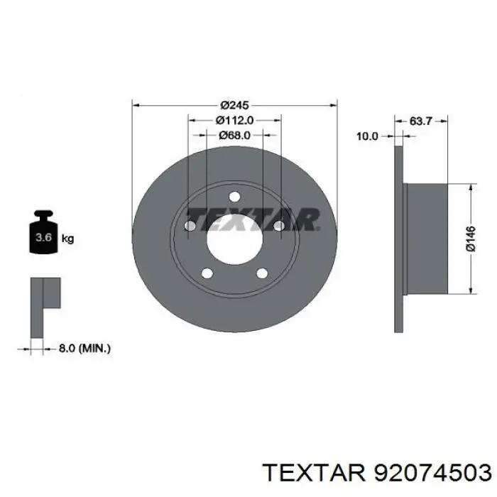 Купить 92074503 Textar Диск тормозной задний