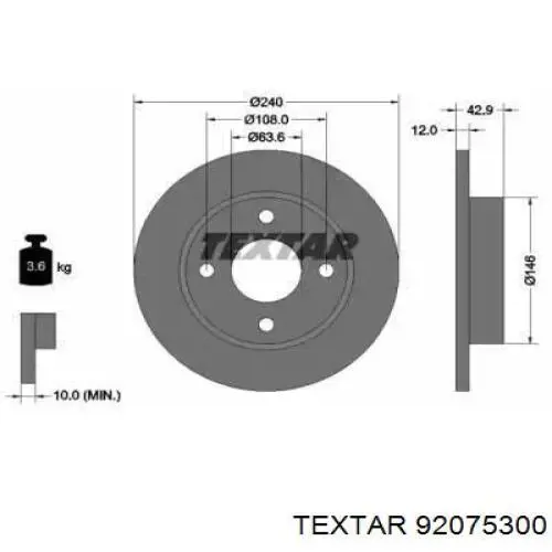 Передние тормозные диски 92075300 Textar