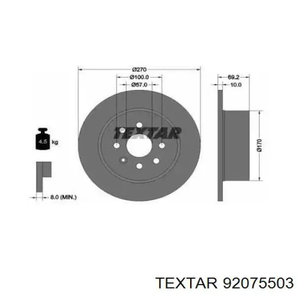 92075503 Textar диск тормозной задний
