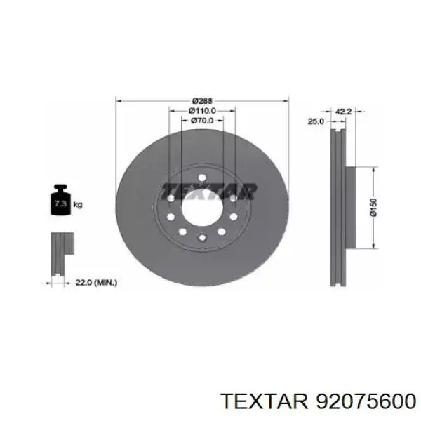 Передние тормозные диски 92075600 Textar