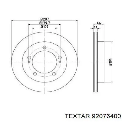 92076400 Textar диск тормозной передний