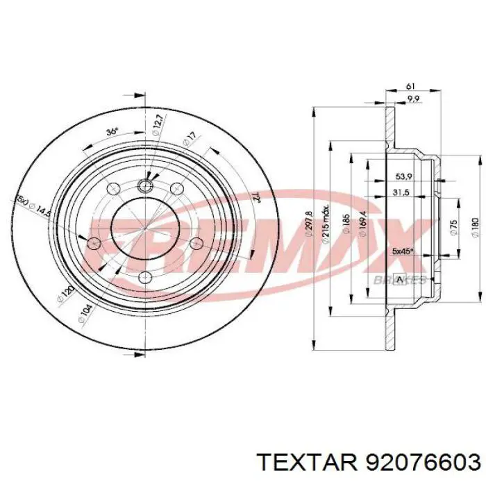 Задний тормозной диск Textar 92076603 цена, от 37.52 USD