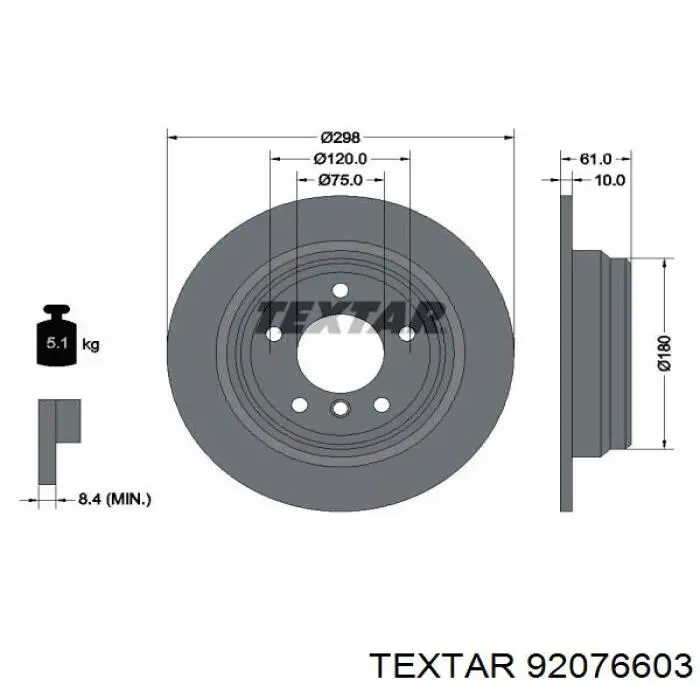 Купить 92076603 Textar Диск тормозной задний