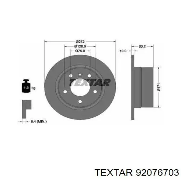 92076703 Textar Дисковый тормоз