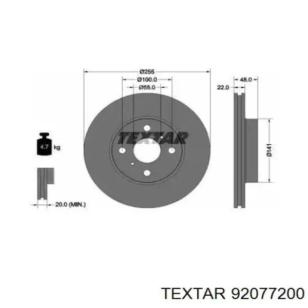 Передние тормозные диски 92077200 Textar