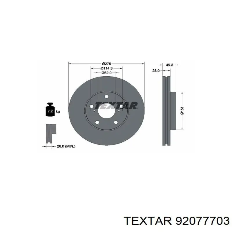 Freno de disco delantero 92077703 Textar