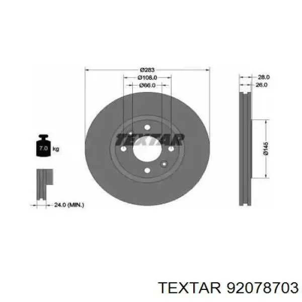 92078703 Textar диск тормозной передний