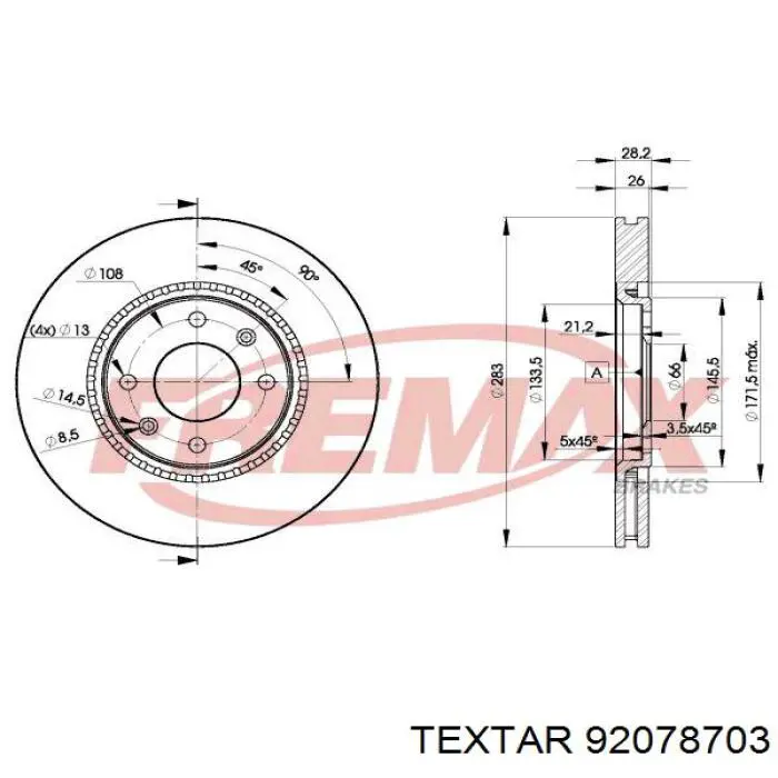 Передний тормозной диск Textar 92078703